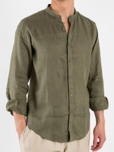 GIANNI LUPO Camicia basica in lino con collo coreana GL7620S Military (3)