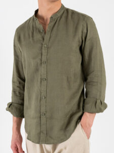 GIANNI LUPO Camicia basica in lino con collo coreana GL7620S Military (4)