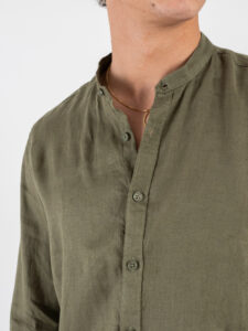 GIANNI LUPO Camicia basica in lino con collo coreana GL7620S Military (5)