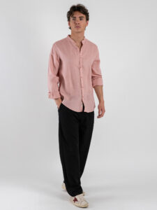 GIANNI LUPO Camicia basica in lino con collo coreana GL7620S Pink (2)
