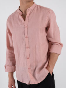 GIANNI LUPO Camicia basica in lino con collo coreana GL7620S Pink (3)