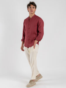 GIANNI LUPO Camicia basica in lino con collo coreana GL7620S Rosso India (2)