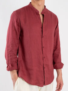 GIANNI LUPO Camicia basica in lino con collo coreana GL7620S Rosso India (5)