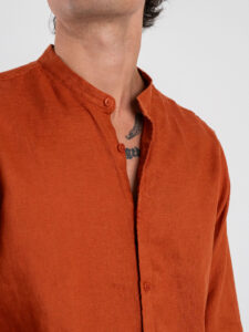 GIANNI LUPO Camicia basica in lino con collo coreana GL7620S Rust (3)