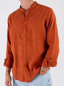 GIANNI LUPO Camicia basica in lino con collo coreana GL7620S Rust (4)