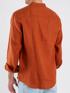 GIANNI LUPO Camicia basica in lino con collo coreana GL7620S Rust (5)