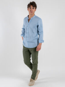 GIANNI LUPO Camicia basica in lino con collo coreana GL7620S Sky (2)