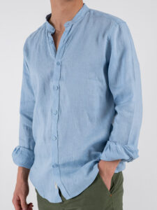 GIANNI LUPO Camicia basica in lino con collo coreana GL7620S Sky (3)