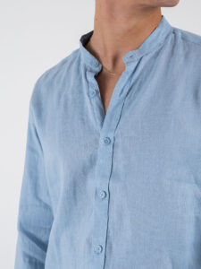 GIANNI LUPO Camicia basica in lino con collo coreana GL7620S Sky (4)