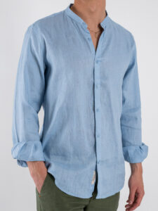GIANNI LUPO Camicia basica in lino con collo coreana GL7620S Sky (5)
