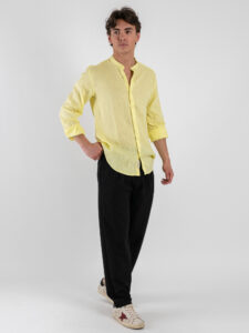 GIANNI LUPO Camicia basica in lino con collo coreana GL7620S Yellow (2)