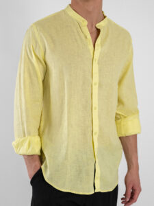GIANNI LUPO Camicia basica in lino con collo coreana GL7620S Yellow (3)