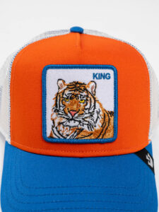 GOORIN BROS Cappellino arancio con visiera blu e retina grigia con patch stampa tigre KING (1)