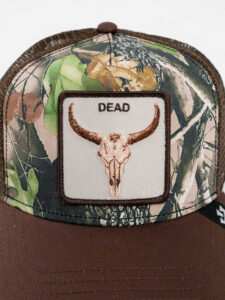 GOORIN BROS Cappellino in fantasia con visiera e retina cioccolato e patch con stampa bufalo DEAD (1)
