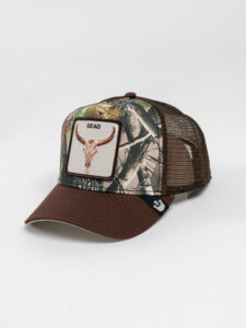 GOORIN BROS Cappellino in fantasia con visiera e retina cioccolato e patch con stampa bufalo DEAD (2)