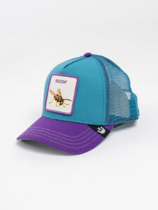 GOORIN BROS Cappellino petrolio con visiera viola e patch bianca con stampa ape BUZZIN (1)