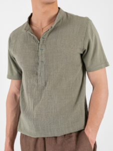 IMPERIAL T-shirt serafino effetto lino con retro in cotone liscio T84063006 Salvia (4)