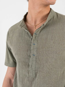 IMPERIAL T-shirt serafino effetto lino con retro in cotone liscio T84063006 Salvia (5)