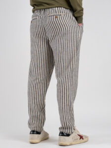 IMPURE Pantalone a righe larghe in misto lino con coulisse in vita MILES LNSC63 Navy Stripeù (1)