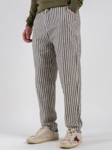 IMPURE Pantalone a righe larghe in misto lino con coulisse in vita MILES LNSC63 Navy Stripeù (2)