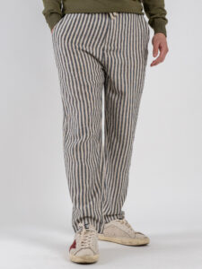 IMPURE Pantalone a righe larghe in misto lino con coulisse in vita MILES LNSC63 Navy Stripeù (3)