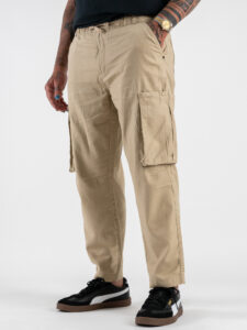 IMPURE Pantalone cargo in misto lino con coulisse in vita RAMON MLNC68 Desert (2)