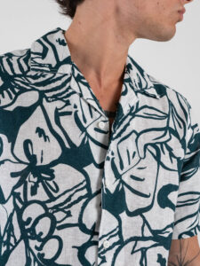 ONLY&SONS Camicia misto lino a mezze maniche in fantasia CAIDEN 22032833 Antique WhiteDark Sea (1)
