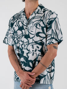 ONLY&SONS Camicia misto lino a mezze maniche in fantasia CAIDEN 22032833 Antique WhiteDark Sea (2)