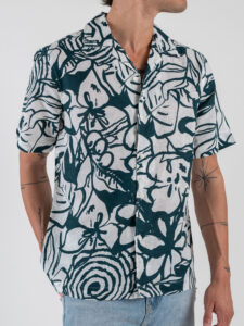 ONLY&SONS Camicia misto lino a mezze maniche in fantasia CAIDEN 22032833 Antique WhiteDark Sea (5)