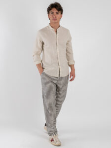 OVER-D Camicia in lino con collo coreana OC1S2S5C25 Greige2 (2)