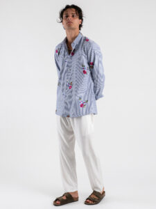 BLACKSUNDAY Camicia slim a righe ricamata con colletto KOS Blu (2)