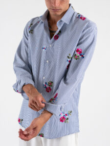 BLACKSUNDAY Camicia slim a righe ricamata con colletto KOS Blu (3)