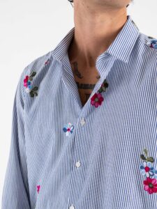 BLACKSUNDAY Camicia slim a righe ricamata con colletto KOS Blu (4)