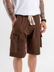 Bermuda con tasche laterali in poliviscosa morbido con coulisse in vita BELLINGHAM Cioccolato (2)