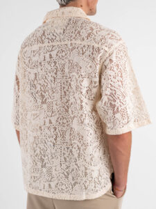 Camicia a mezza manica in fantasia traforata L815262 Apricot (1)