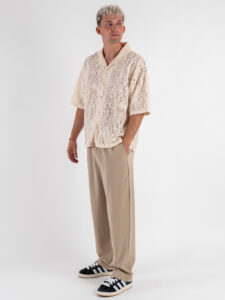 Camicia a mezza manica in fantasia traforata L815262 Apricot (2)