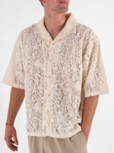 Camicia a mezza manica in fantasia traforata L815262 Apricot (3)