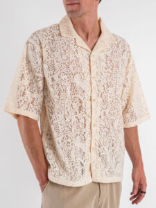 Camicia a mezza manica in fantasia traforata L815262 Apricot (5)