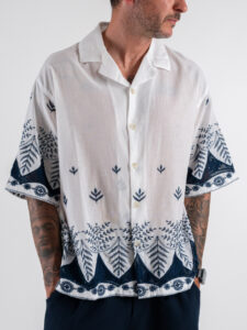 Camicia a mezza manica ricamata in crochet L815243 Bianca (3)