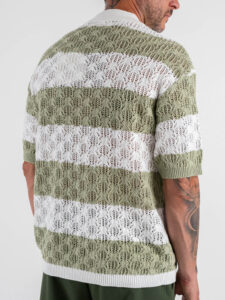 Camicia a mezza manica rigata traforata W85893 Tender Green (1)