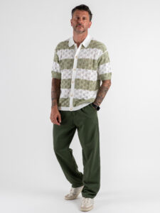 Camicia a mezza manica rigata traforata W85893 Tender Green (2)