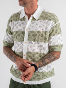 Camicia a mezza manica rigata traforata W85893 Tender Green (3)