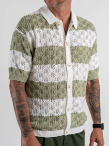 Camicia a mezza manica rigata traforata W85893 Tender Green (4)