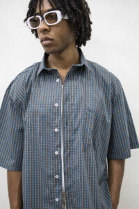 Camicia boxy scozzese a MM con colletto e tasca frontale TKN044 Verde2