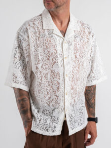 Camicia con collo a V mezza manica in fantasia traforata L815262 White (5)