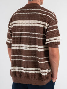 Camicia mezza manica in maglia rigata traforata W85894 Coffee (1)