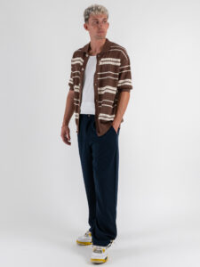 Camicia mezza manica in maglia rigata traforata W85894 Coffee (2)