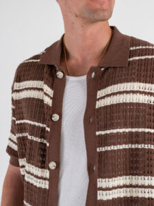 Camicia mezza manica in maglia rigata traforata W85894 Coffee (4)