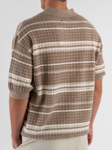 Camicia mezza manica in maglia rigata traforata W85894 Shallow Khaki (1)