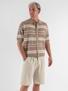 Camicia mezza manica in maglia rigata traforata W85894 Shallow Khaki (2)